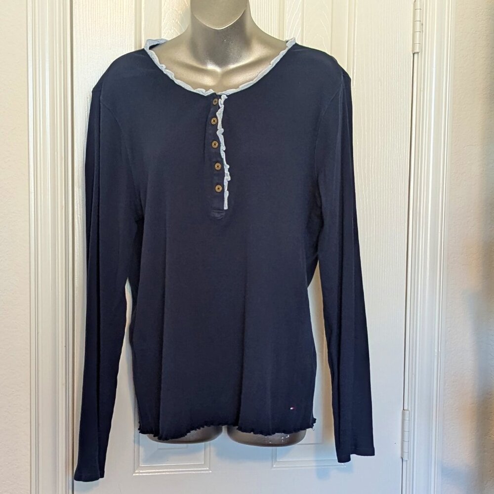 Tommy Hilfiger long sleeved navy blue top - Women's XL